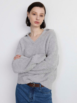 The Fuzzy Johnny Collar Sweater  in Light Grey